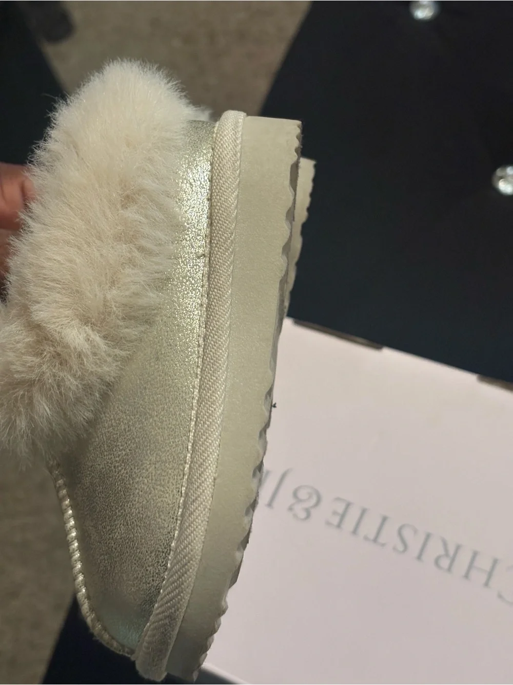 Kids Metallic Cream/goldPom Slip-On Shoes